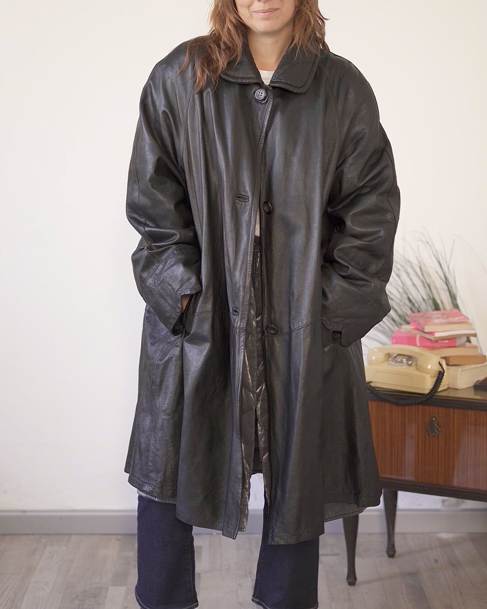 Cappotto lungo in pelle nera da donna taglia 46 – Forester