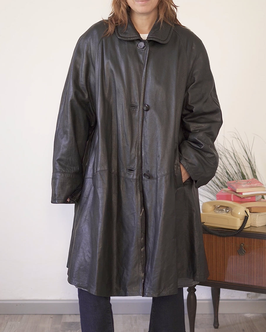 Cappotto lungo in pelle nera da donna taglia 46 – Forester