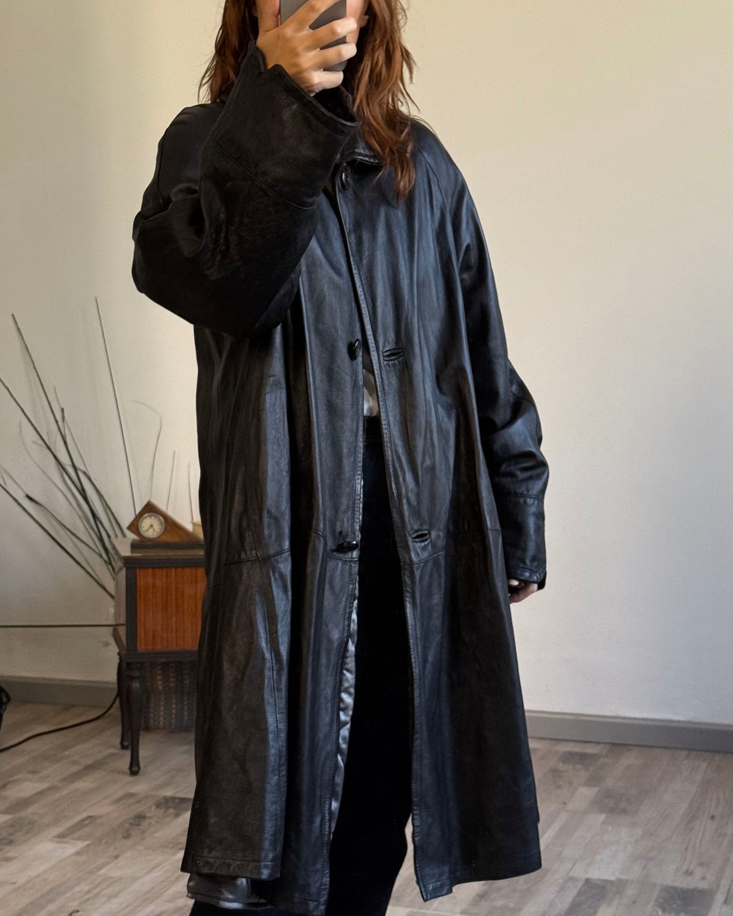 Cappotto lungo in pelle nera da donna taglia 46 – Forester