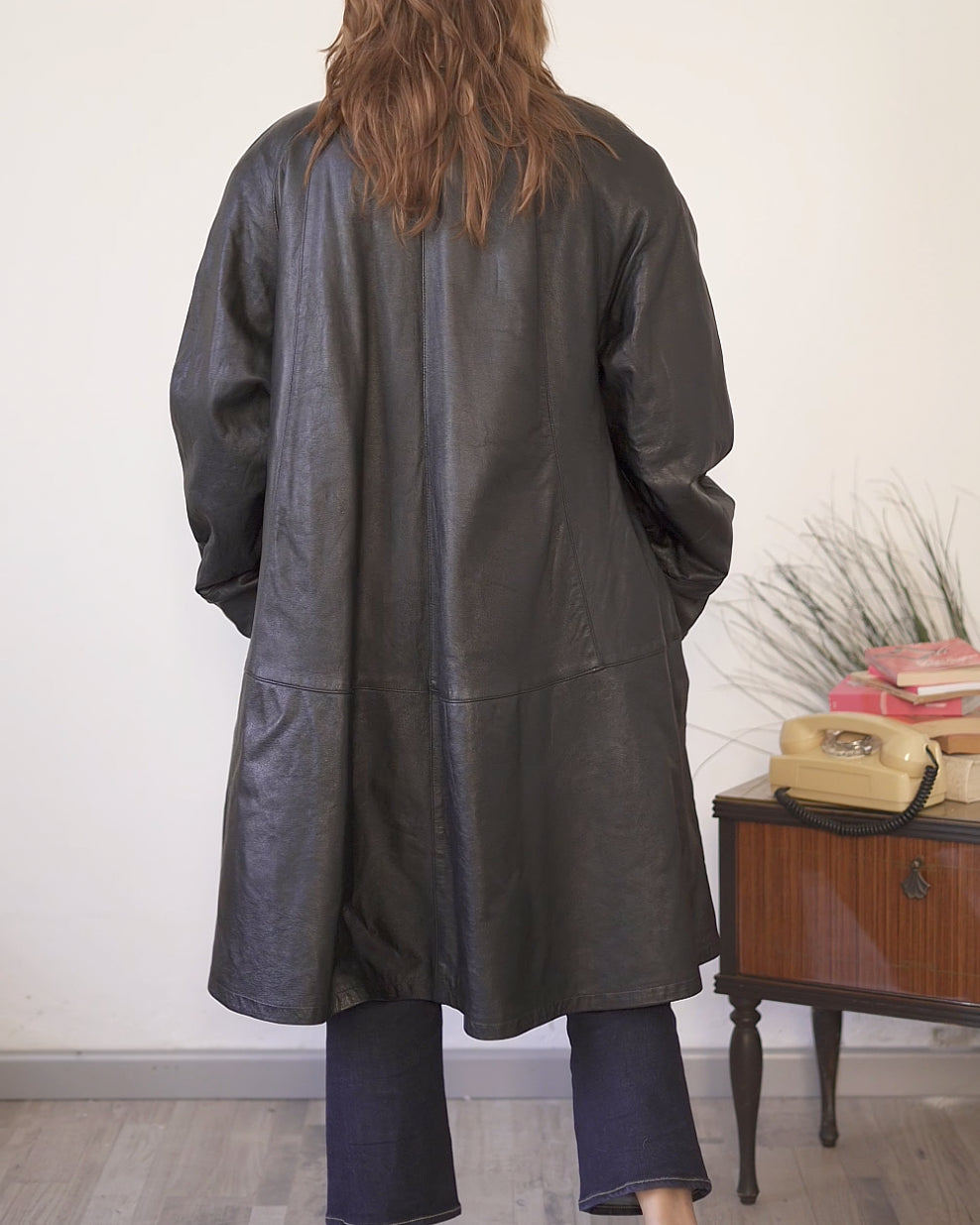 Cappotto lungo in pelle nera da donna taglia 46 – Forester