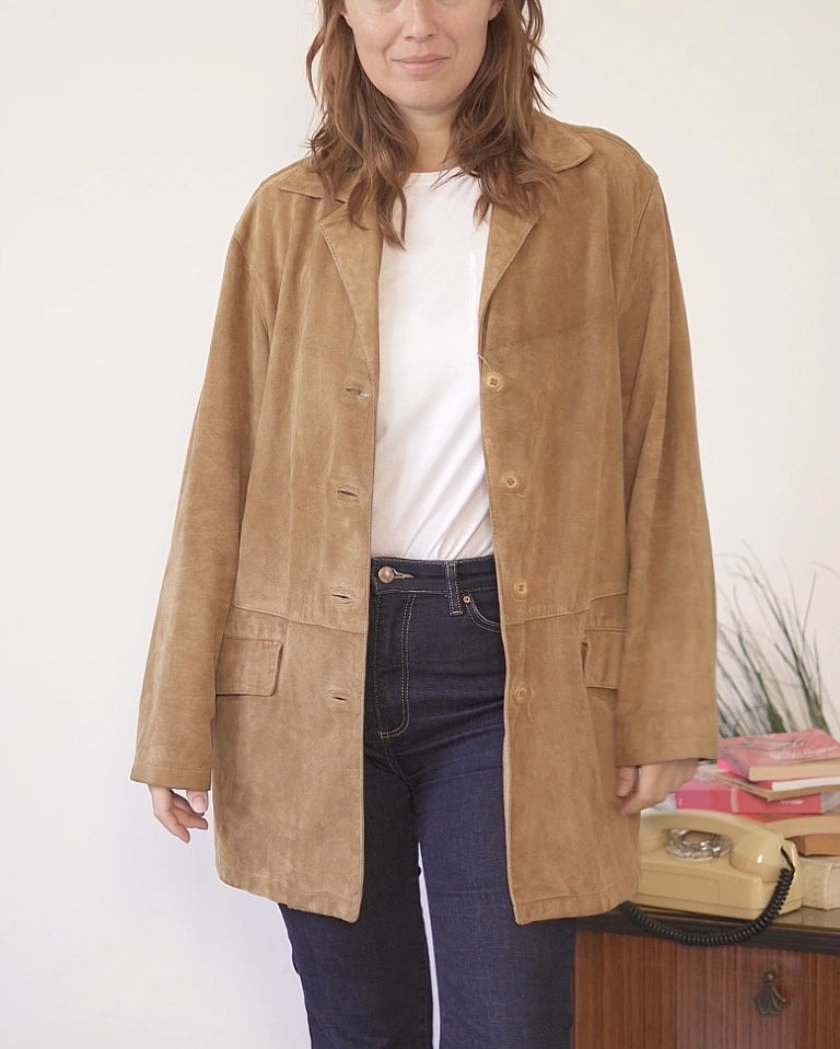 Giacca donna in pelle scamosciata di capra color whisky – Taglia 44