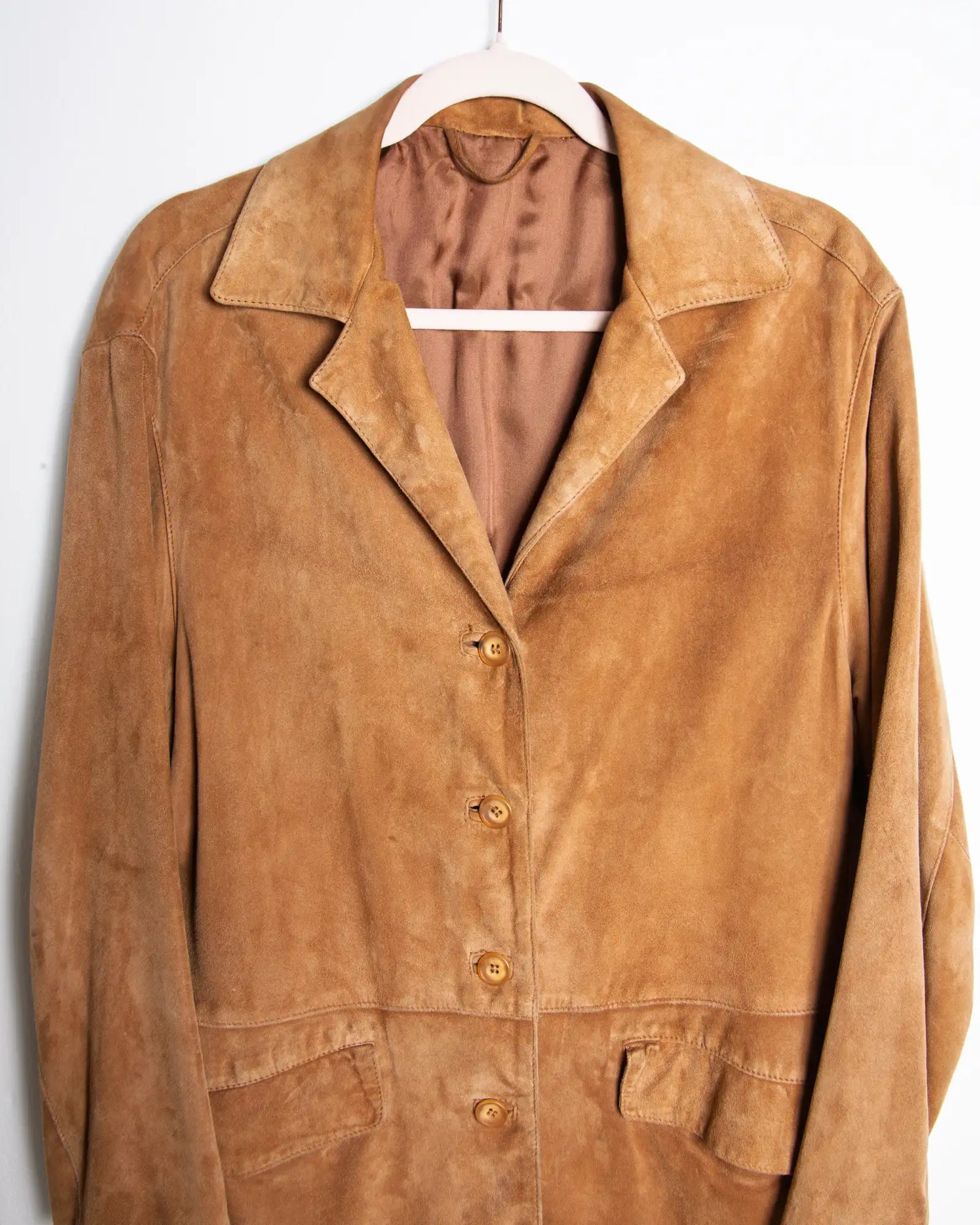 Giacca donna in pelle scamosciata di capra color whisky – Taglia 44