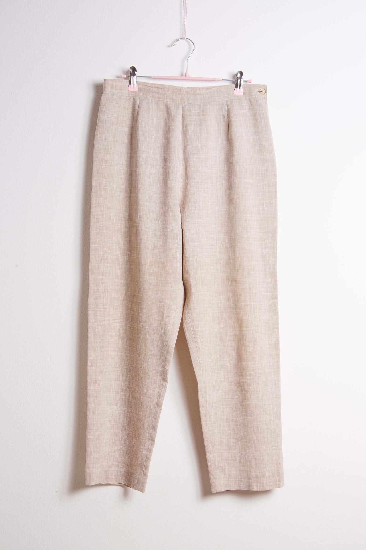 Pantaloni vintage sartoriali a sigaretta in lino beige – Taglia media | Rivesty Vintage