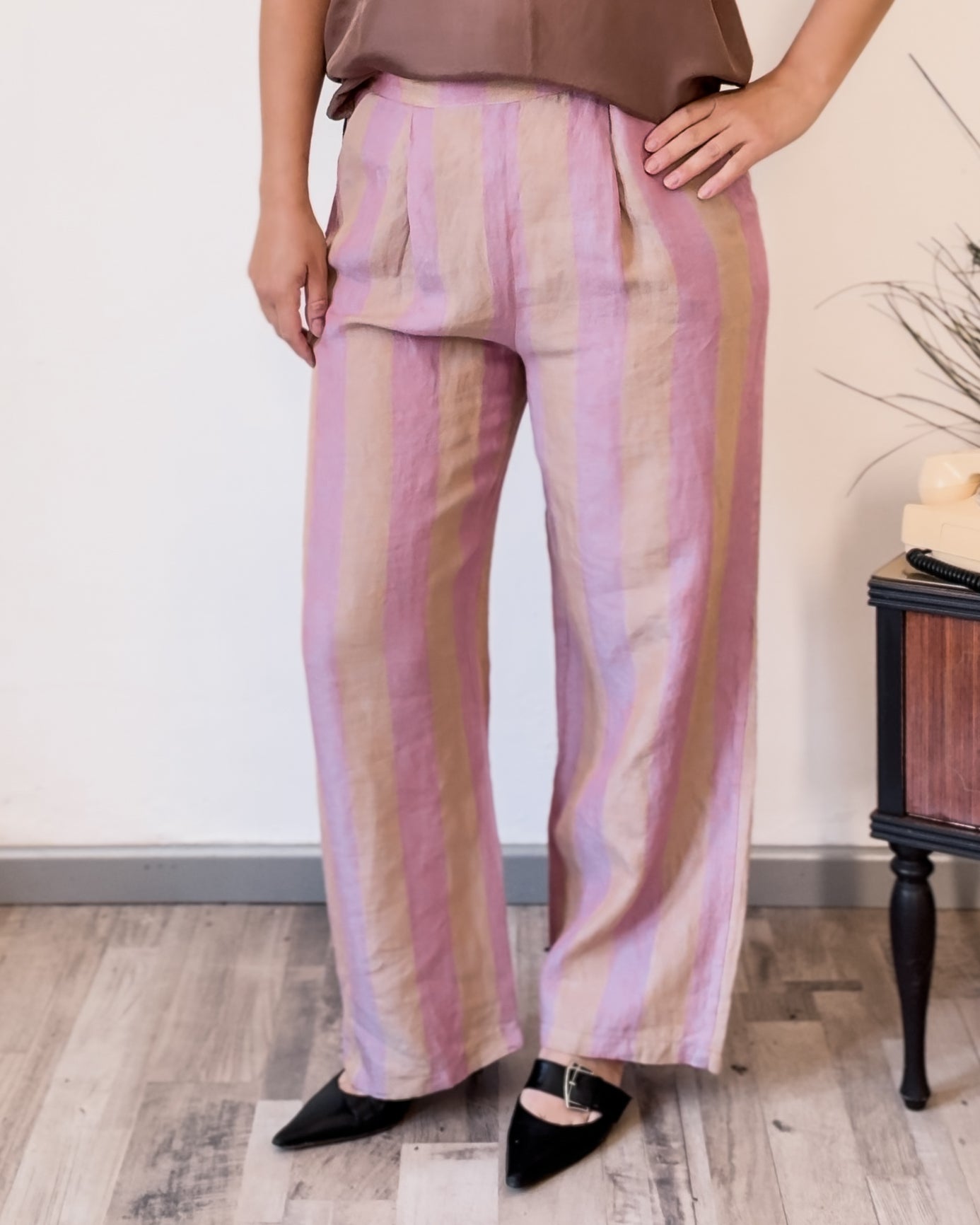 Pantaloni vintage in lino a righe rosa Al Duca d’Aosta – Taglia L | Rivesty Vintage