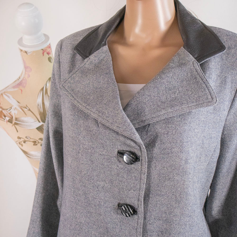 Blazer Vintage a Spina di Pesce con Colletto in Pelle - abbigliamento vintage Rivesty