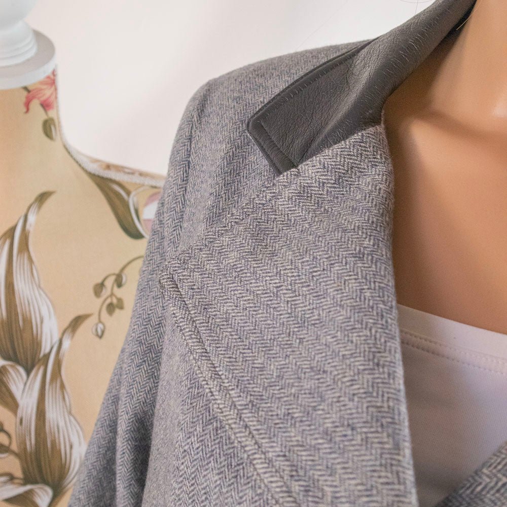 Blazer Vintage a Spina di Pesce con Colletto in Pelle - abbigliamento vintage Rivesty