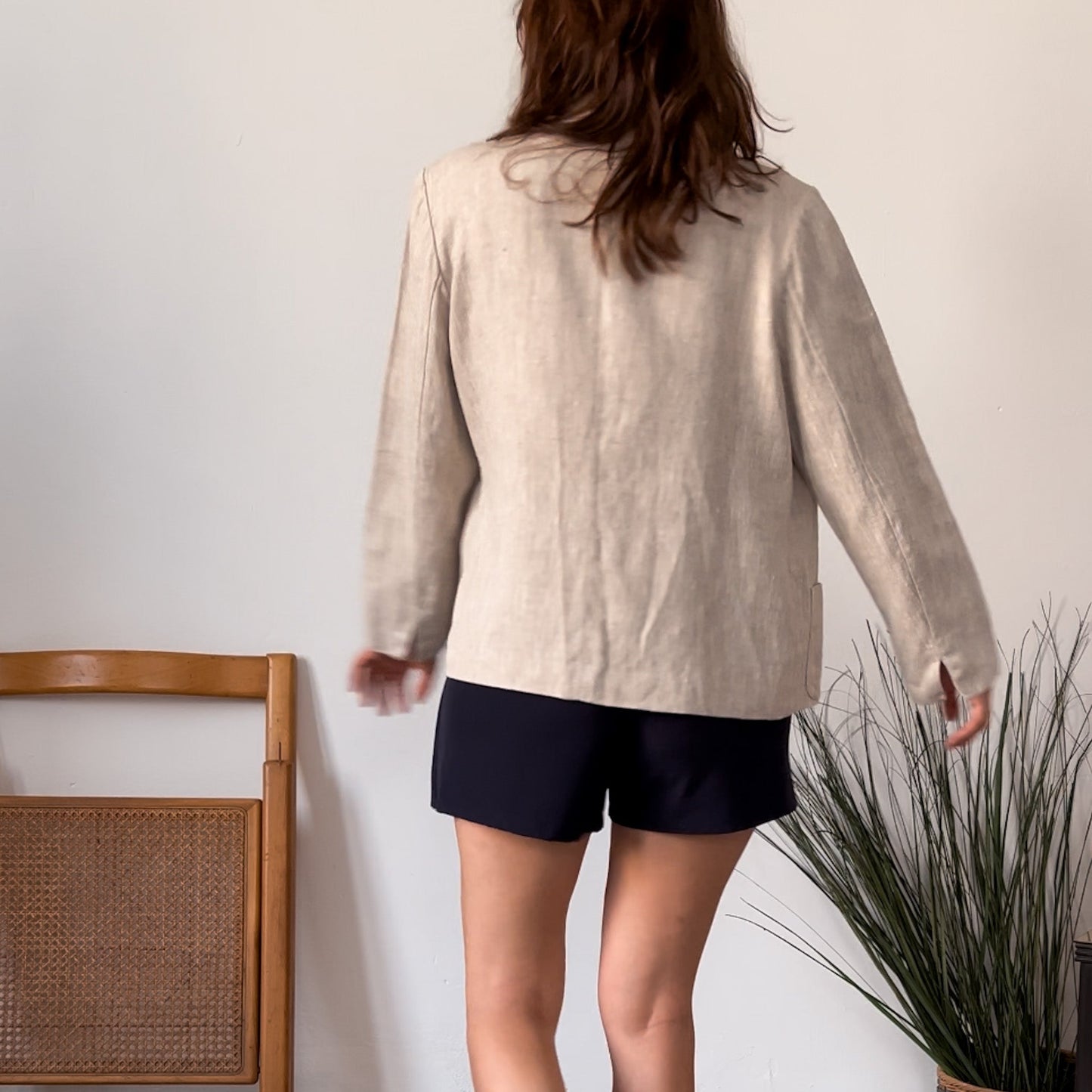 Blazer vintage in lino beige - abbigliamento vintage Rivesty