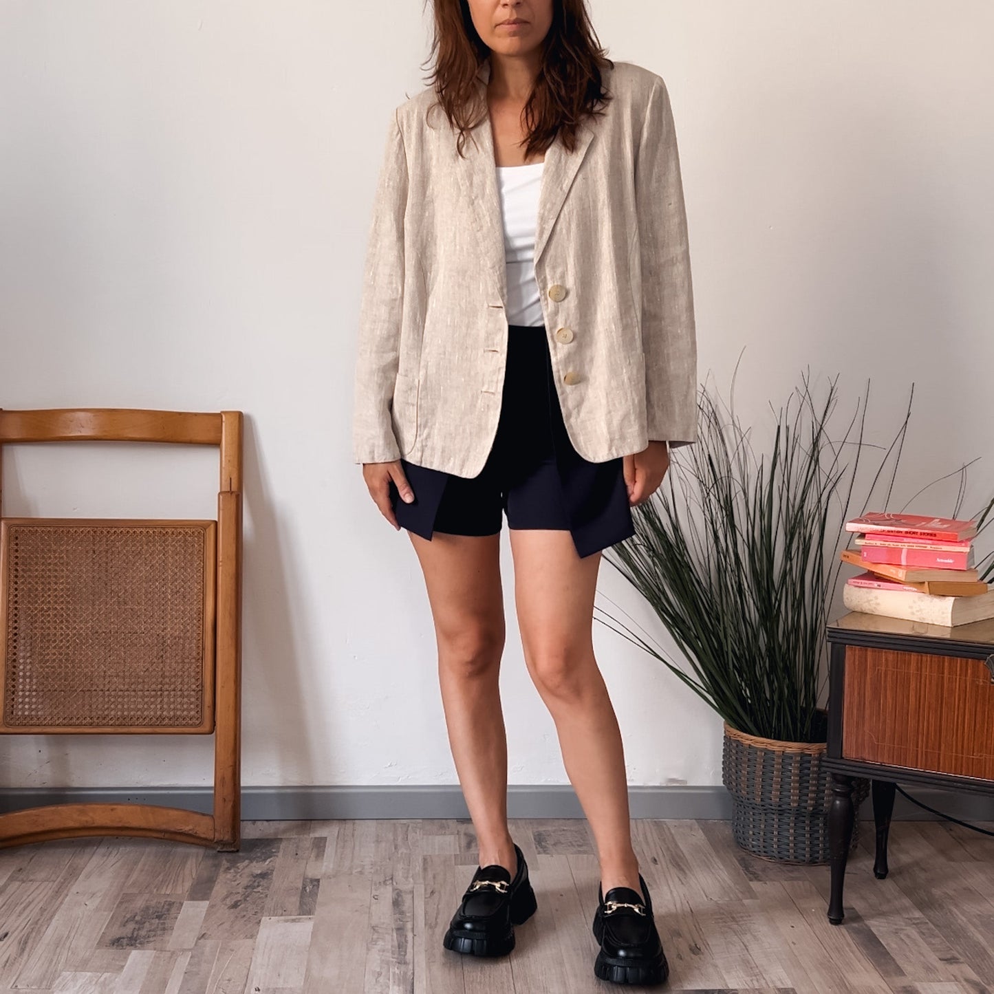 Blazer vintage in lino beige - abbigliamento vintage Rivesty