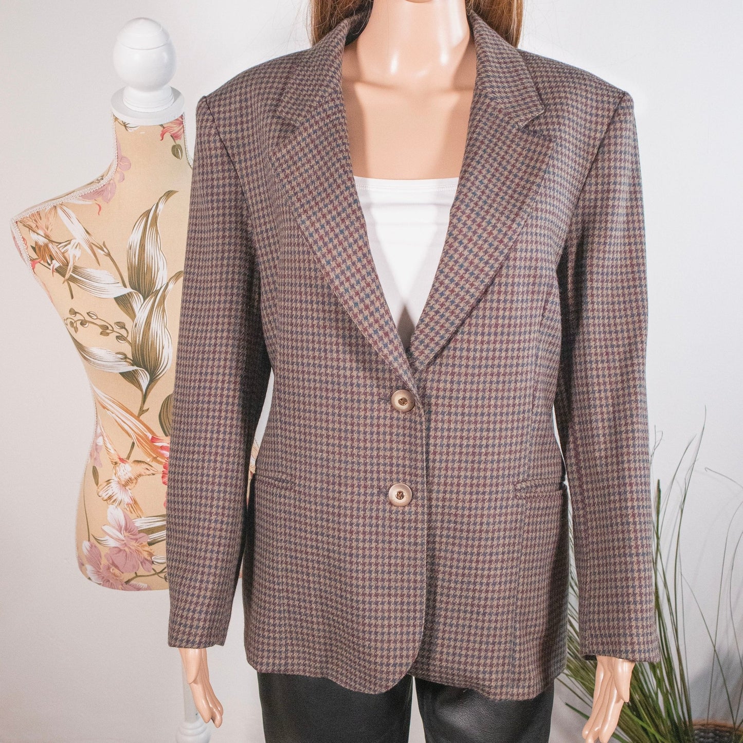 Blazer vintage tonalità marrone pied de poule - abbigliamento vintage Rivesty