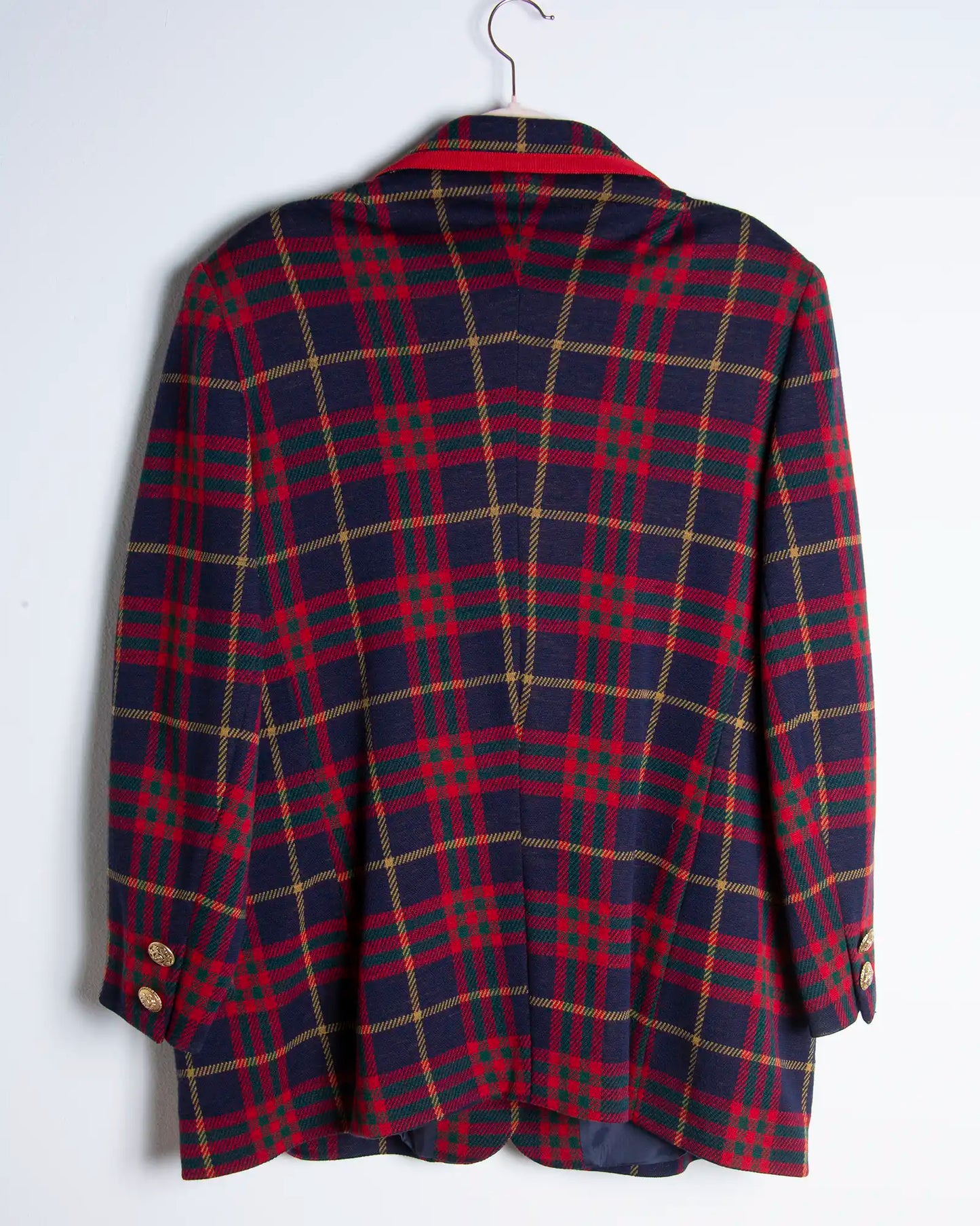 Blazer oversize donna in lana scozzese con dettagli rossi