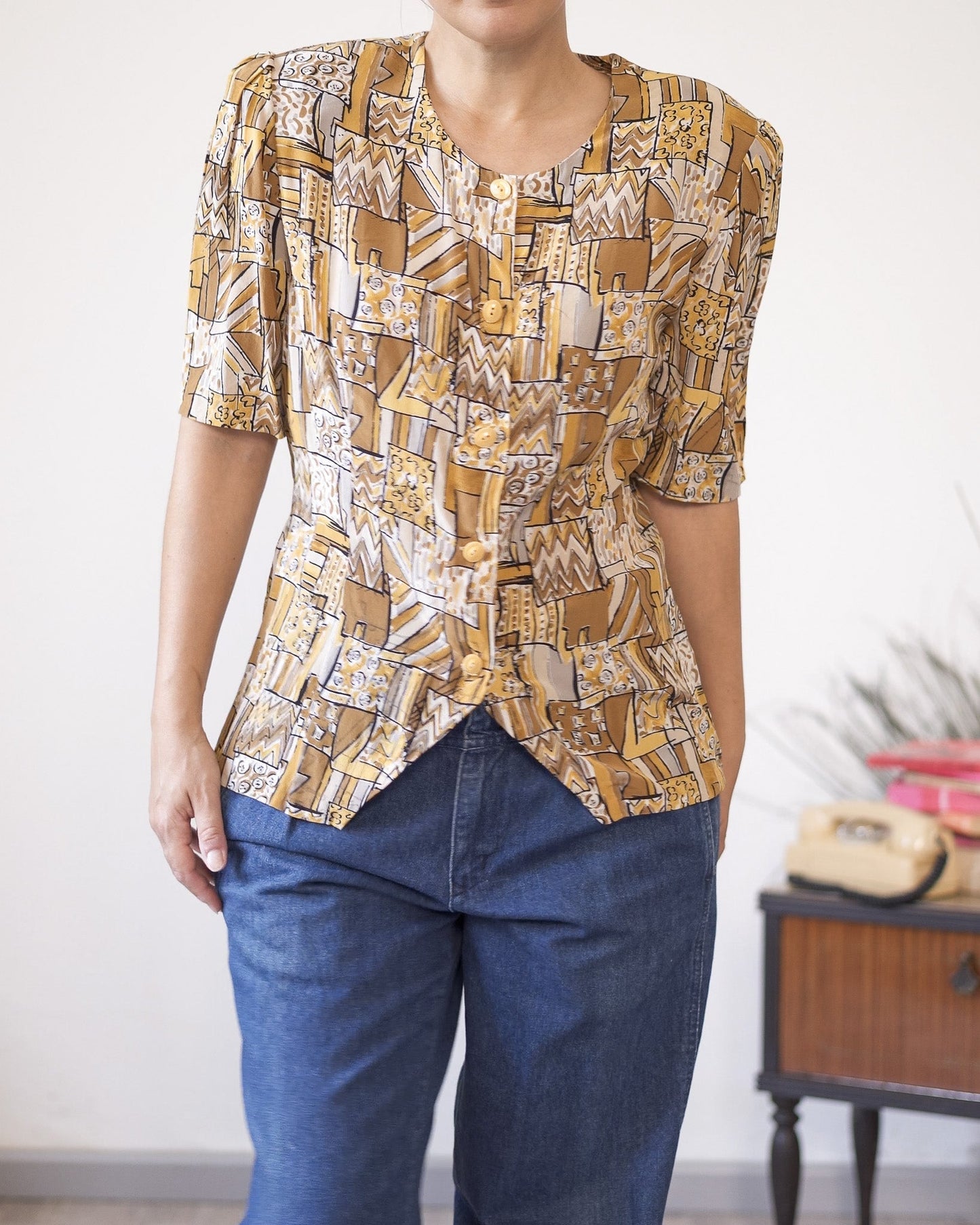 Blusa sartoriale vintage in pura seta - abbigliamento vintage Rivesty