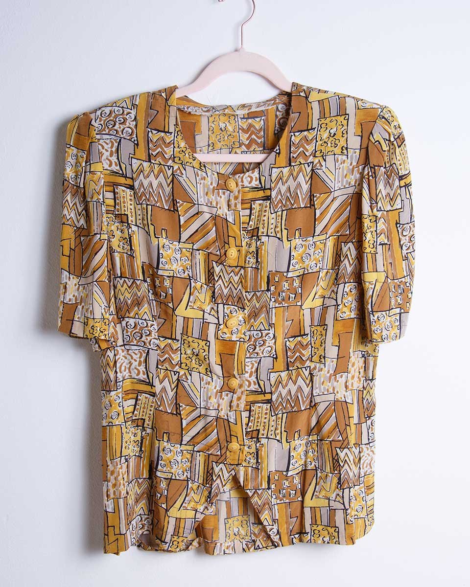 Blusa sartoriale vintage in pura seta - abbigliamento vintage Rivesty