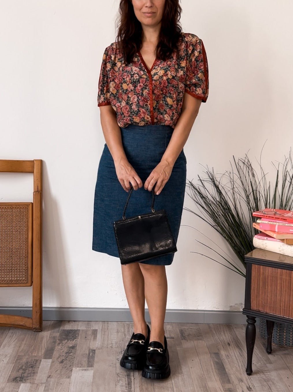 Blusa vintage in seta floreale anni 80 – Taglia M - abbigliamento vintage Rivesty