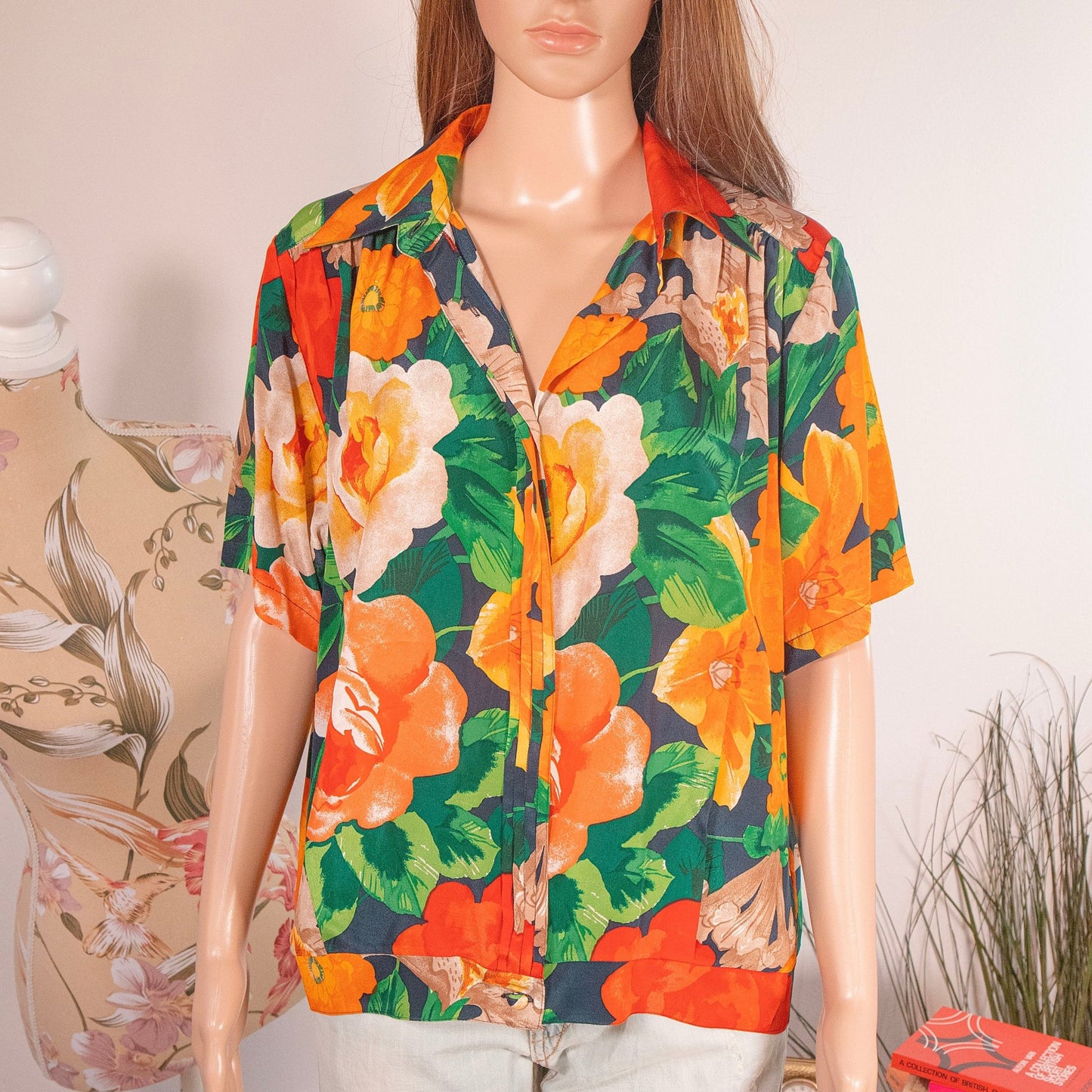 Camicia Vintage a Fiori Anni ’80 Donna – Taglia 46 - abbigliamento vintage Rivesty