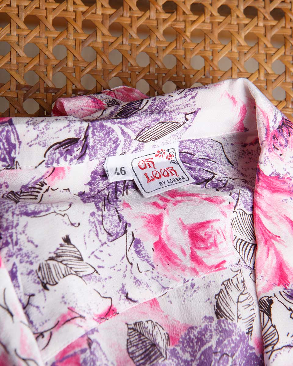 Camicia vintage a fiori Ok Look by Lorena in misto seta – taglia 46 Made in Italy - abbigliamento vintage Rivesty