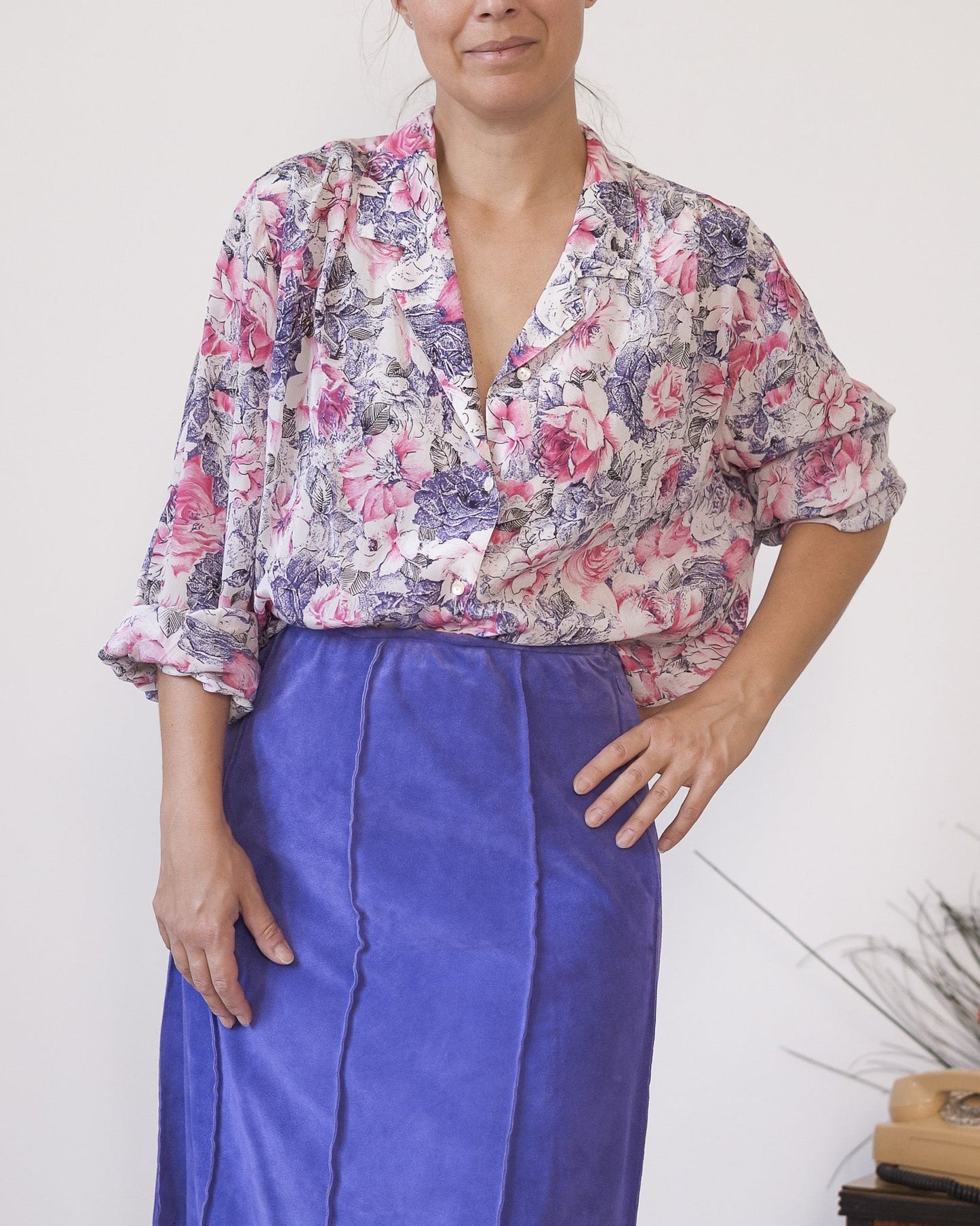 Camicia vintage a fiori Ok Look by Lorena in misto seta – taglia 46 Made in Italy - abbigliamento vintage Rivesty