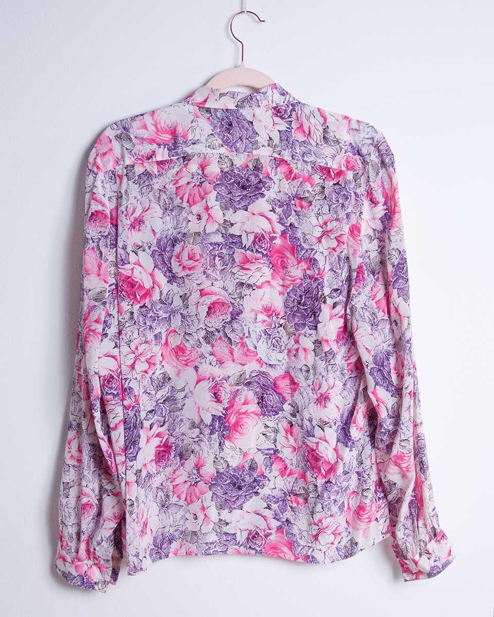 Camicia vintage a fiori Ok Look by Lorena in misto seta – taglia 46 Made in Italy - abbigliamento vintage Rivesty