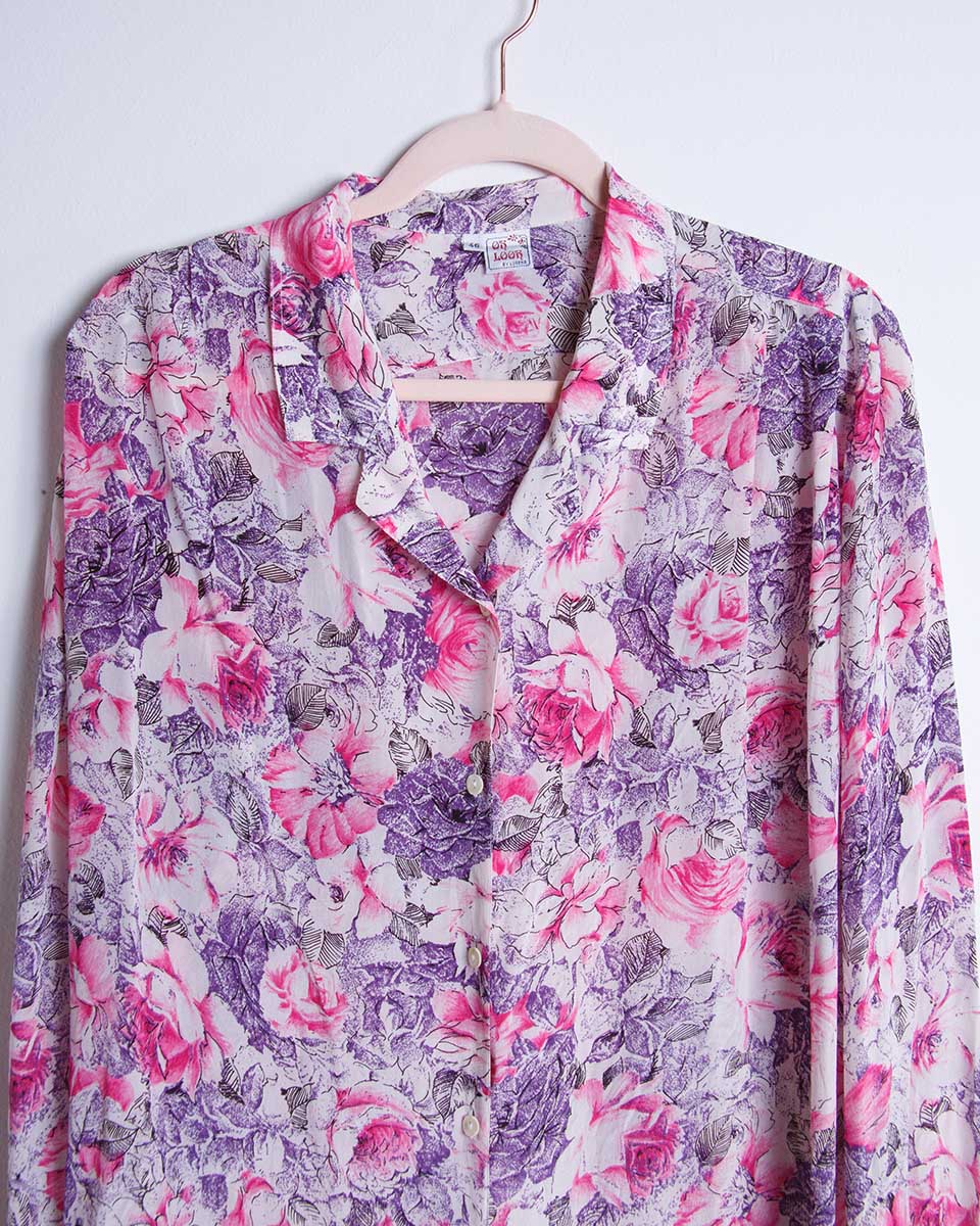 Camicia vintage a fiori Ok Look by Lorena in misto seta – taglia 46 Made in Italy - abbigliamento vintage Rivesty