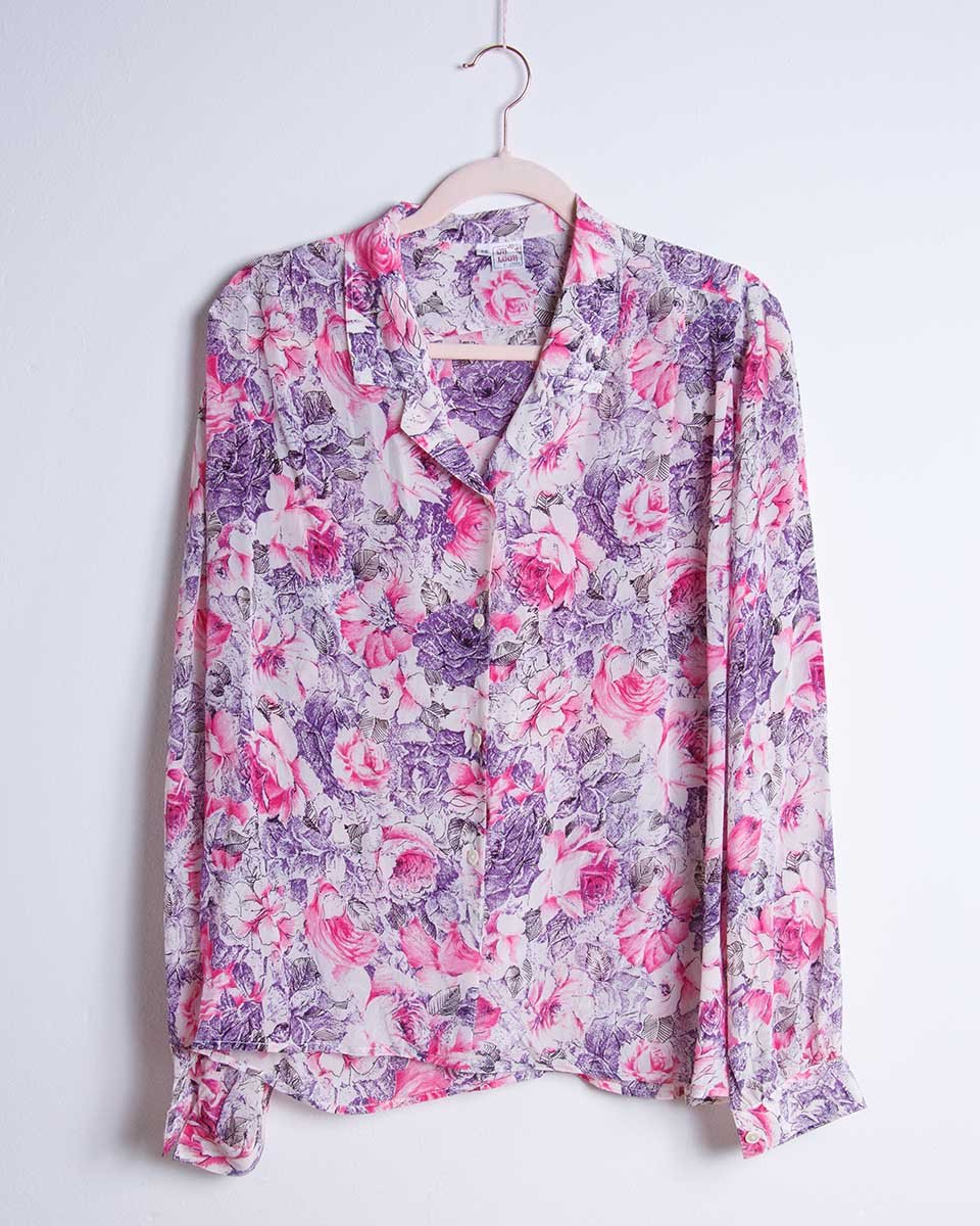 Camicia vintage a fiori Ok Look by Lorena in misto seta – taglia 46 Made in Italy - abbigliamento vintage Rivesty