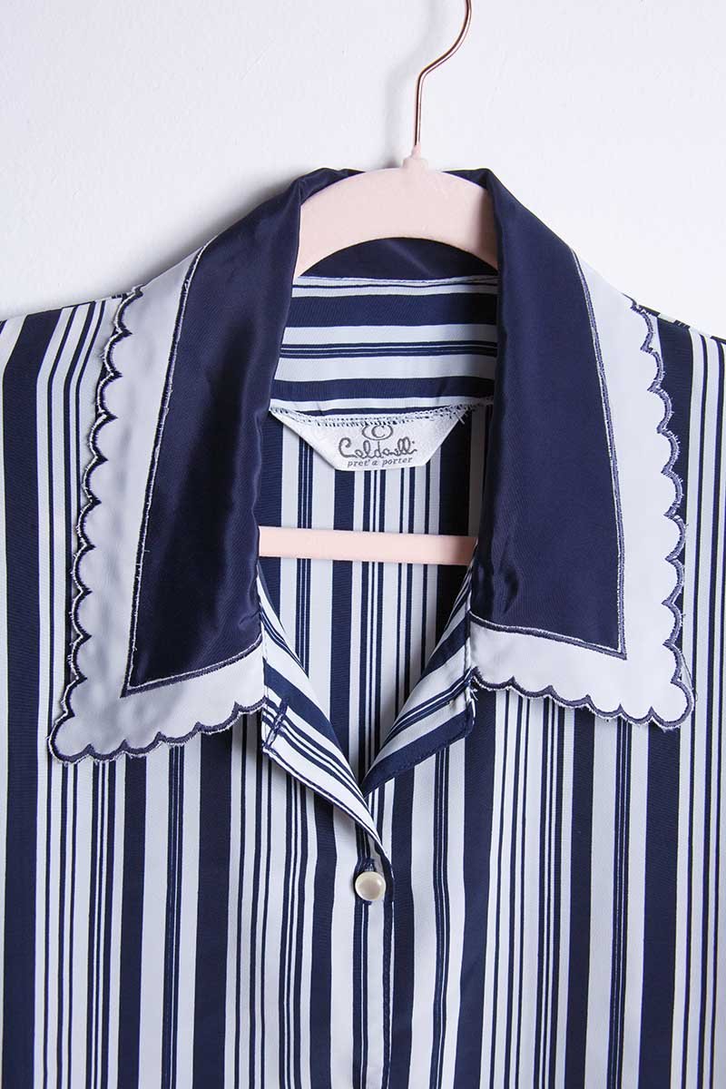 Camicia vintage a righe navy – vestibilità ampia - abbigliamento vintage Rivesty
