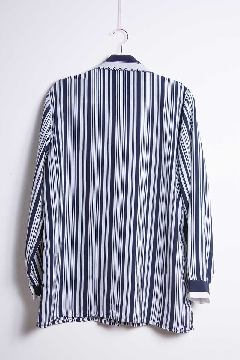 Camicia vintage a righe navy – vestibilità ampia - abbigliamento vintage Rivesty