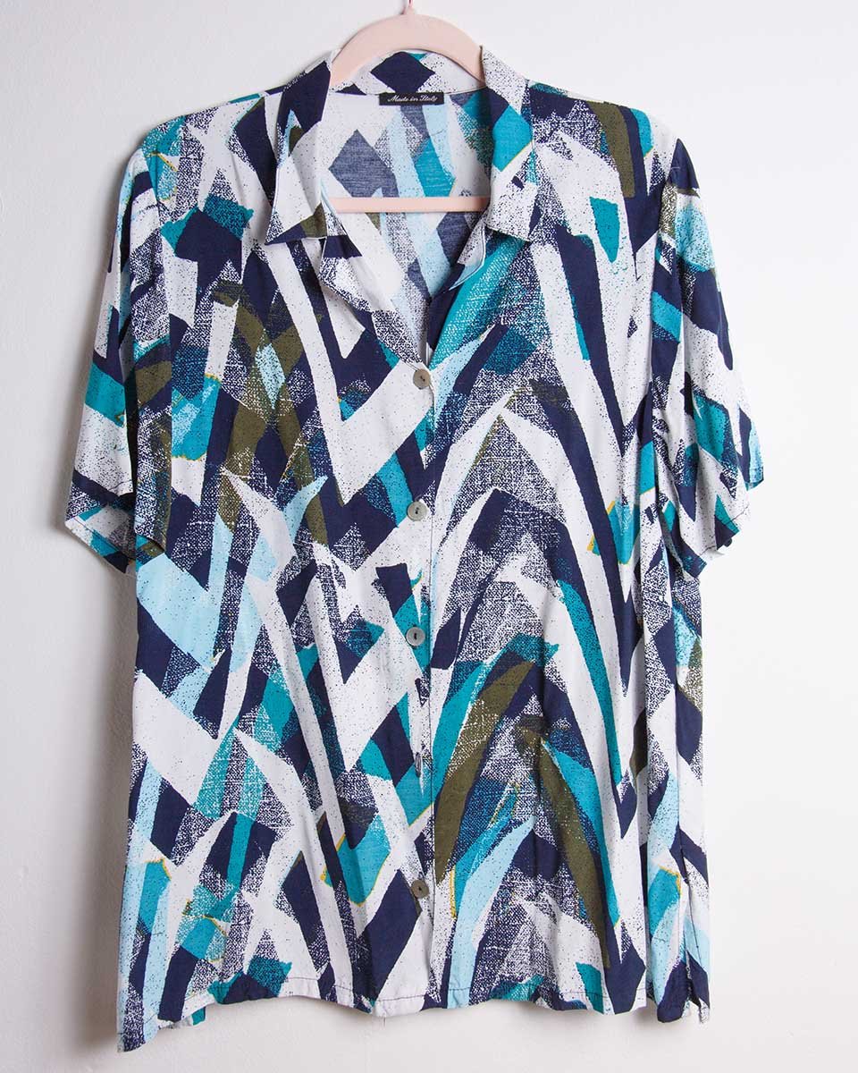 Camicia vintage donna oversize – fantasia astratta – Made in Italy anni ‘90 - abbigliamento vintage Rivesty
