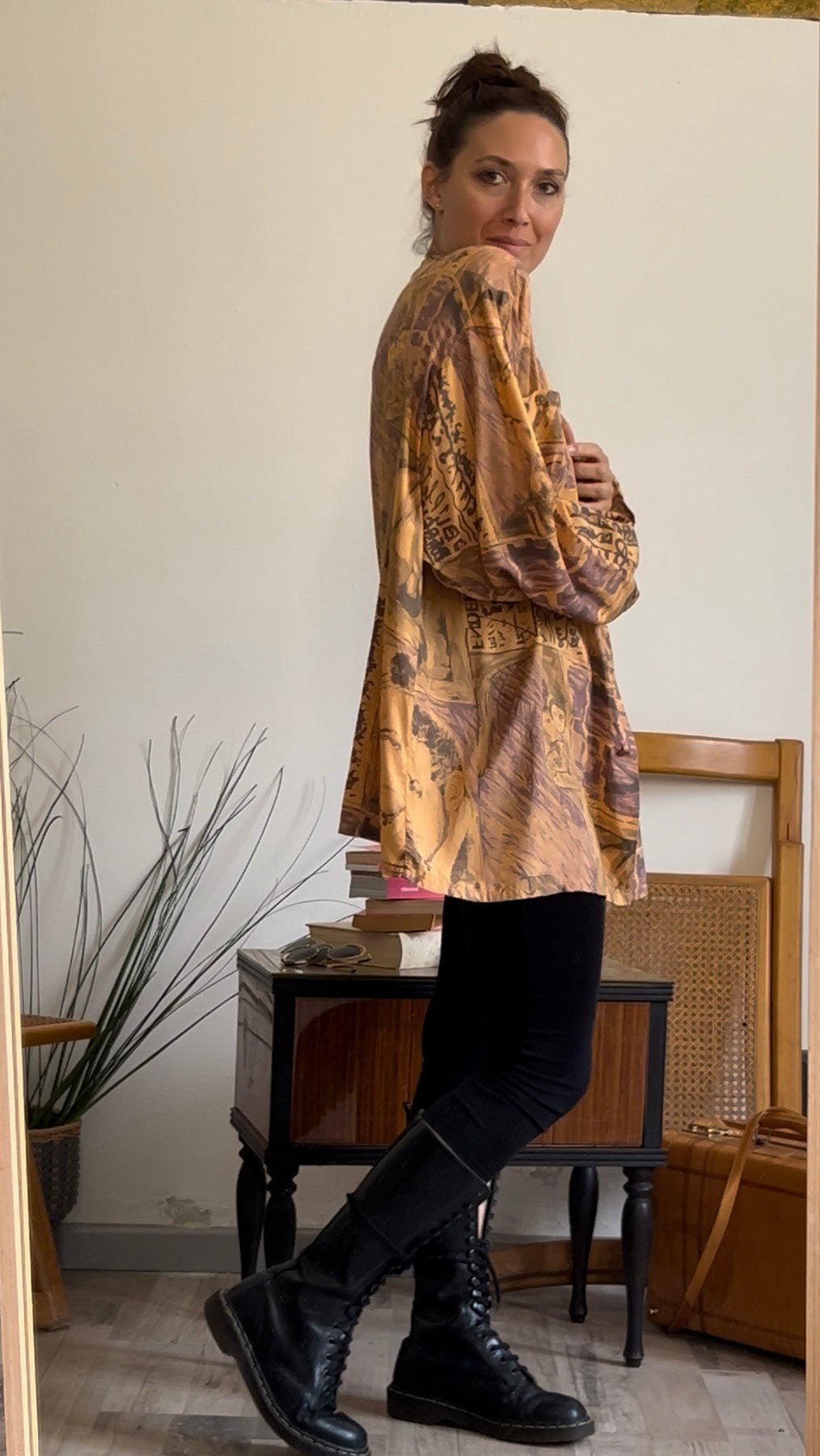 Camicia vintage fantasia arancione anni 90 - abbigliamento vintage Rivesty