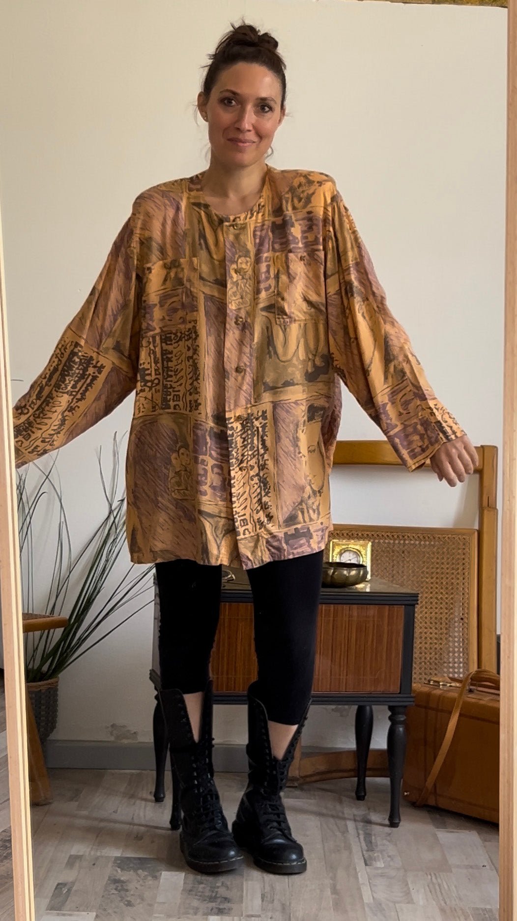 Camicia vintage fantasia arancione anni 90 - abbigliamento vintage Rivesty