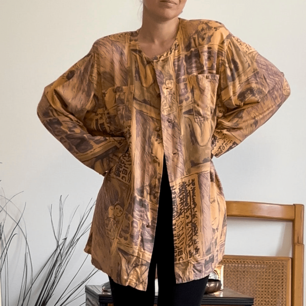 Camicia vintage fantasia arancione anni 90 - abbigliamento vintage Rivesty