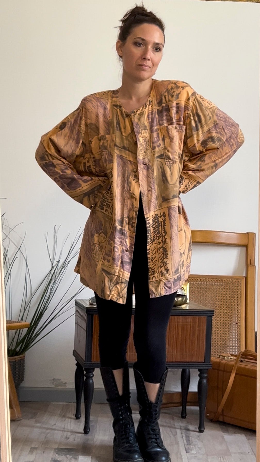 Camicia vintage fantasia arancione anni 90 - abbigliamento vintage Rivesty