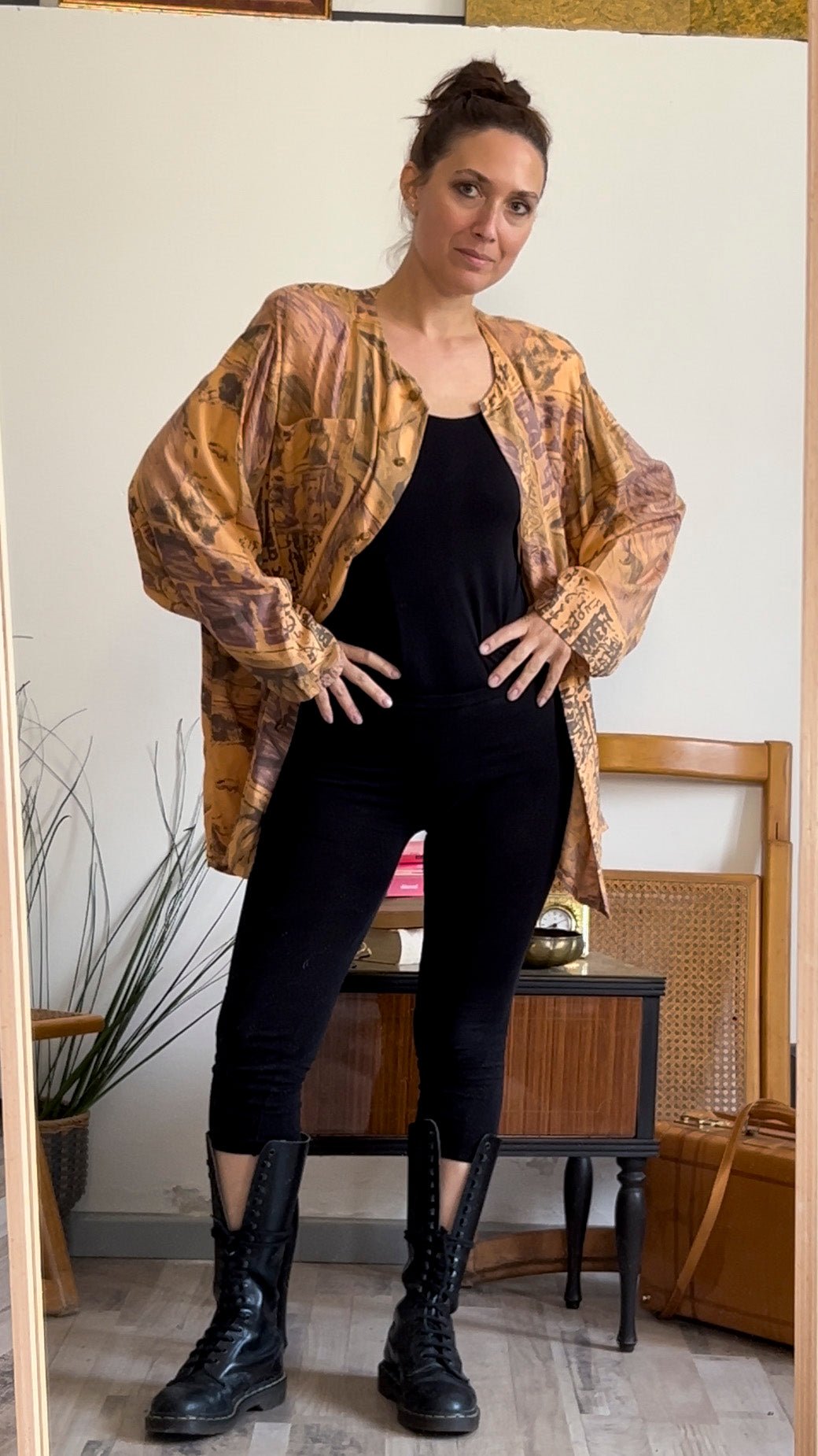 Camicia vintage fantasia arancione anni 90 - abbigliamento vintage Rivesty