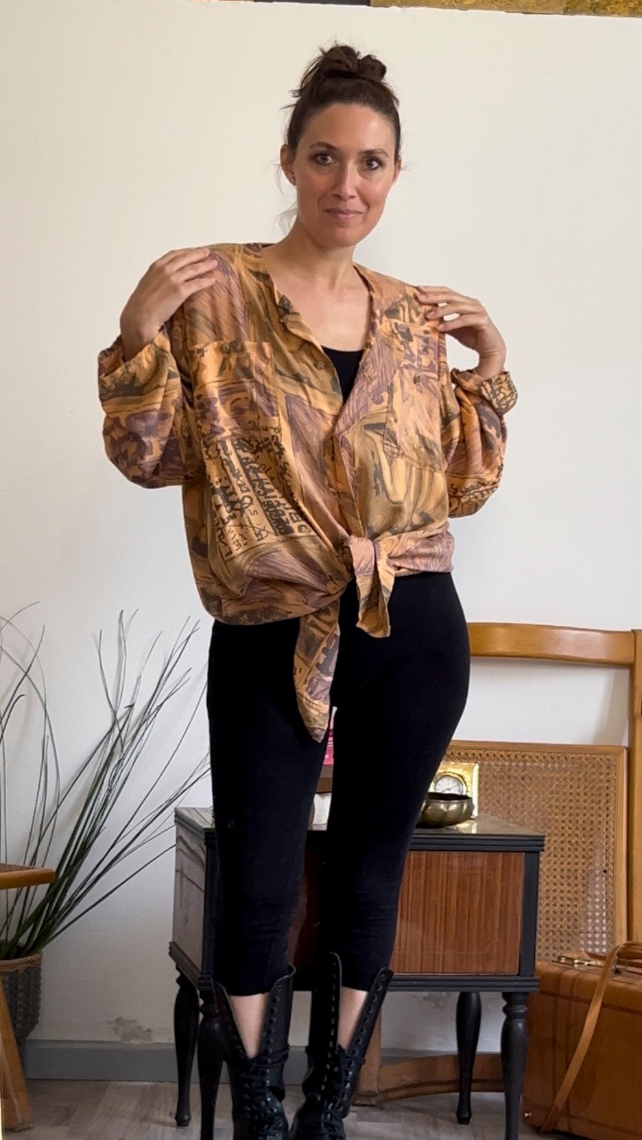 Camicia vintage fantasia arancione anni 90 - abbigliamento vintage Rivesty