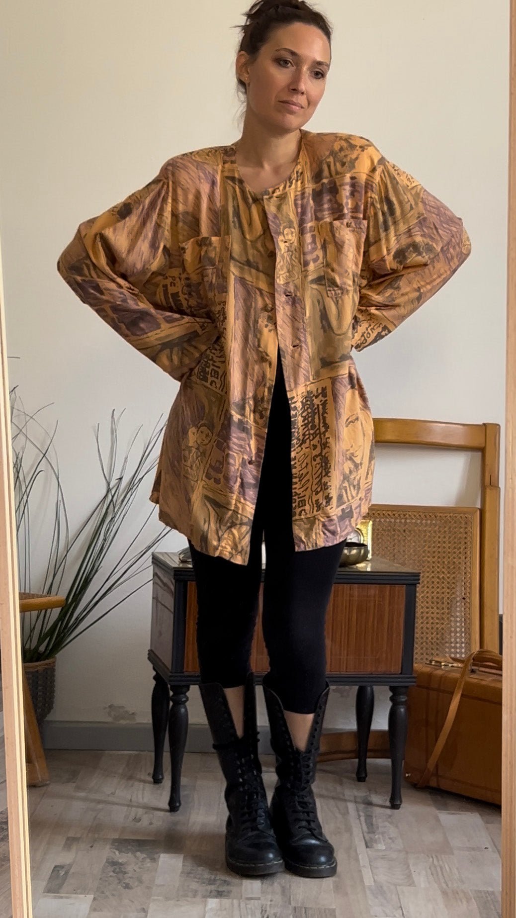 Camicia vintage fantasia arancione anni 90 - abbigliamento vintage Rivesty