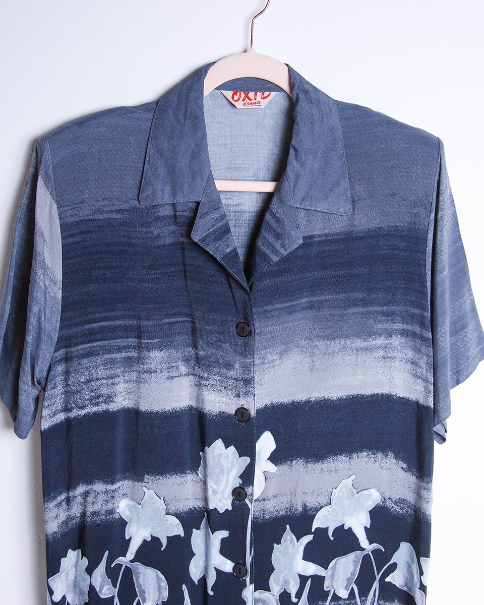 camicia oversize vintage fiori blu e bianchi-dettaglio collo