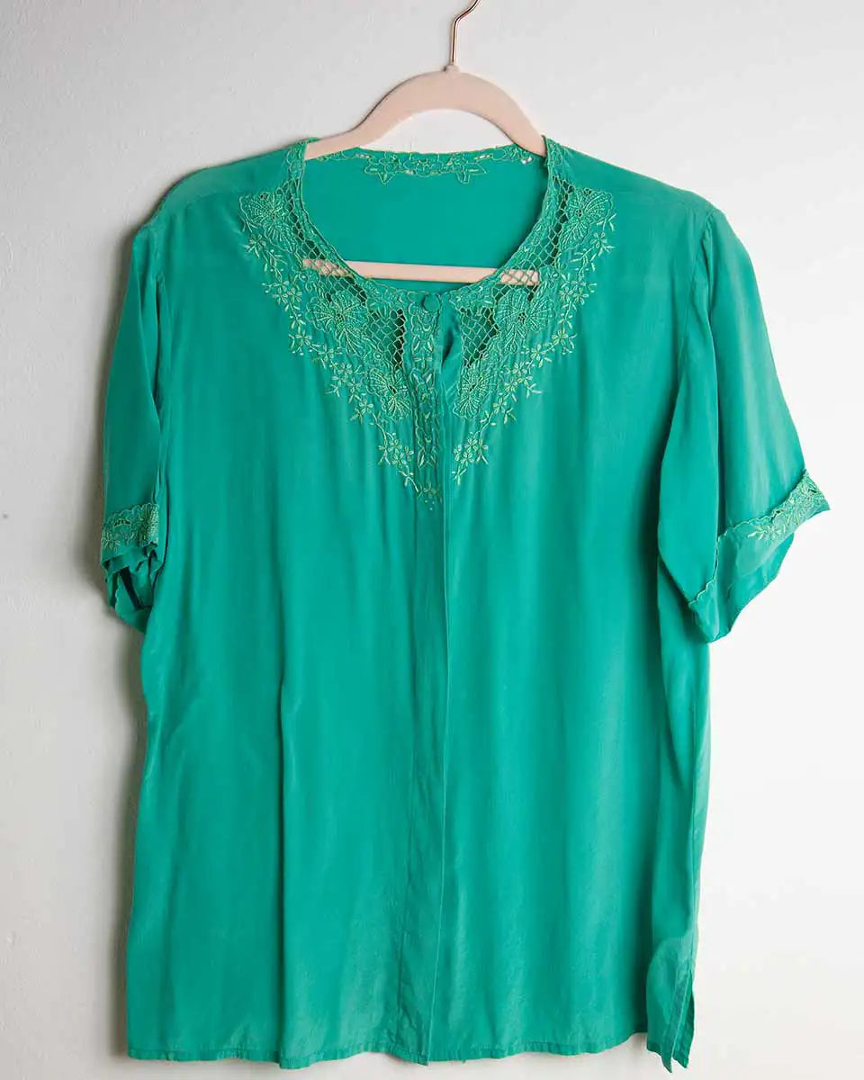 camicia vintage seta verde vista intera