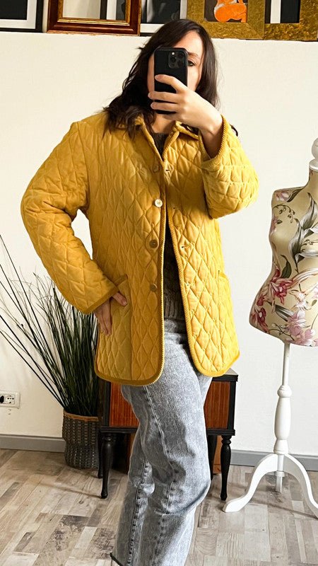 Cappotto Diavolo Rosa trapuntato vintage giallo senape - abbigliamento vintage Rivesty