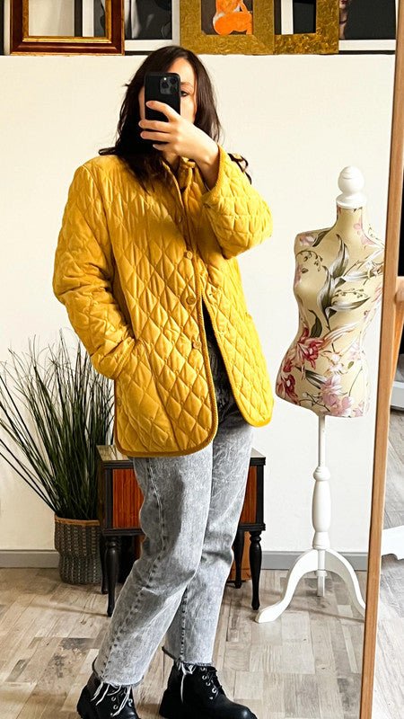 Cappotto Diavolo Rosa trapuntato vintage giallo senape - abbigliamento vintage Rivesty