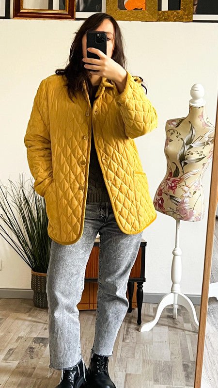 Cappotto Diavolo Rosa trapuntato vintage giallo senape - abbigliamento vintage Rivesty