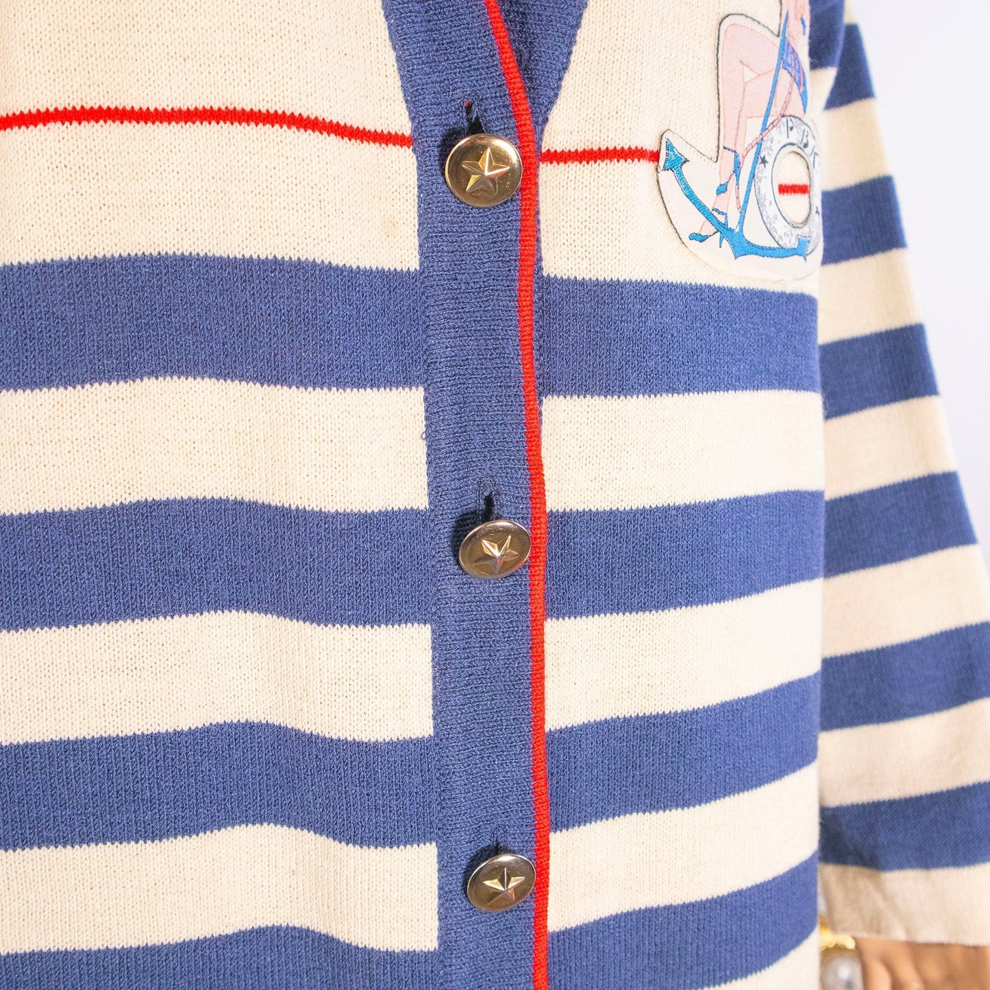 Cardigan vintage 100% lana con pinup navy - abbigliamento vintage Rivesty