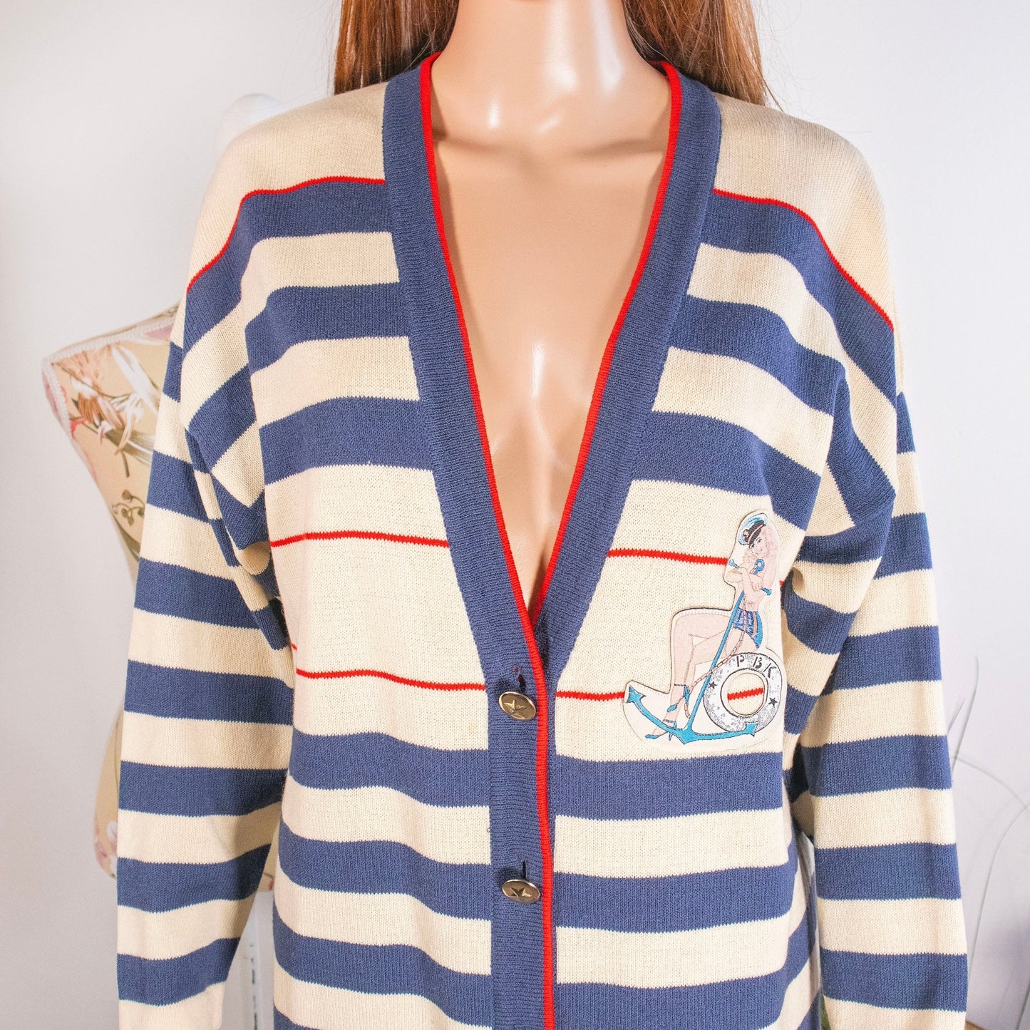 Cardigan vintage 100% lana con pinup navy - abbigliamento vintage Rivesty