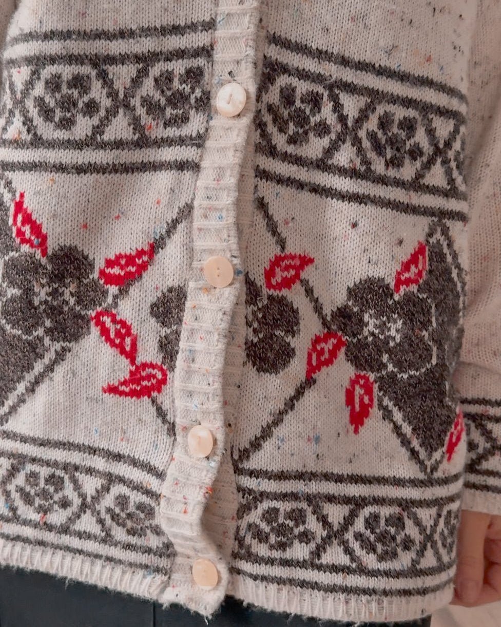 Cardigan vintage con trama floreale invernale - abbigliamento vintage Rivesty