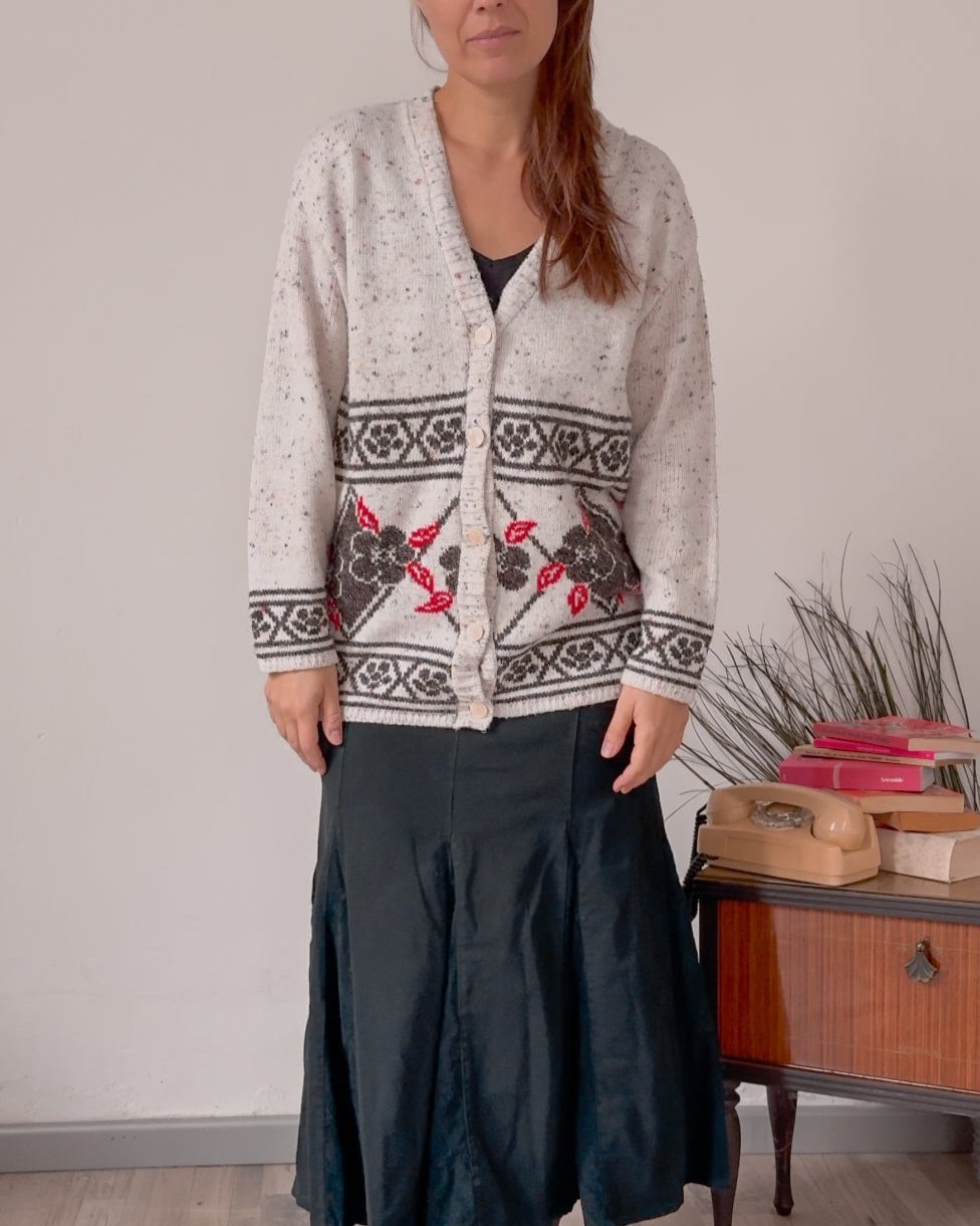 Cardigan vintage con trama floreale invernale - abbigliamento vintage Rivesty