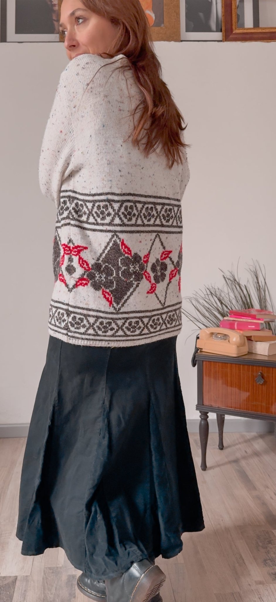 Cardigan vintage con trama floreale invernale - abbigliamento vintage Rivesty