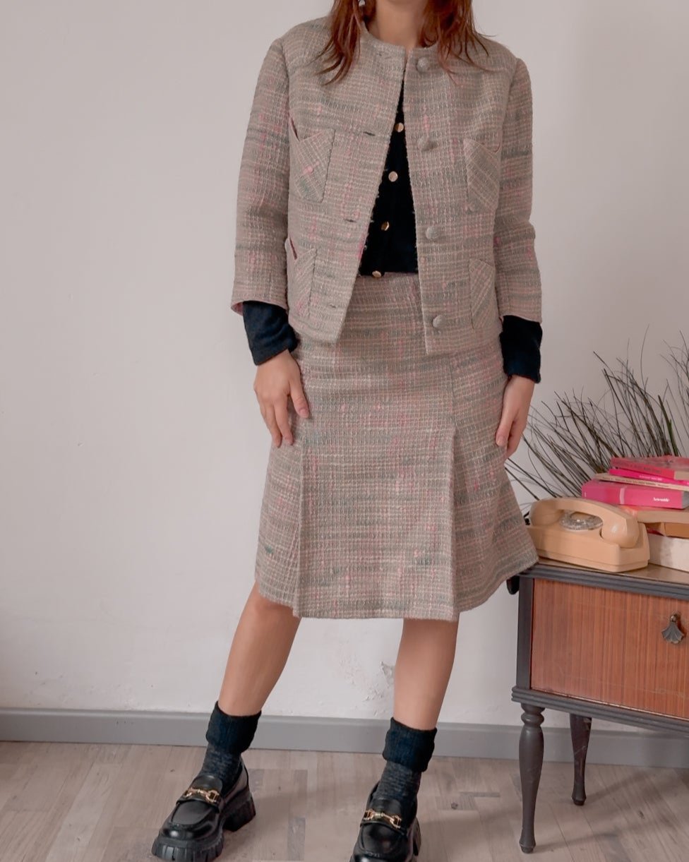 Completo vintage tweed rosa A.Ferrero - abbigliamento vintage Rivesty
