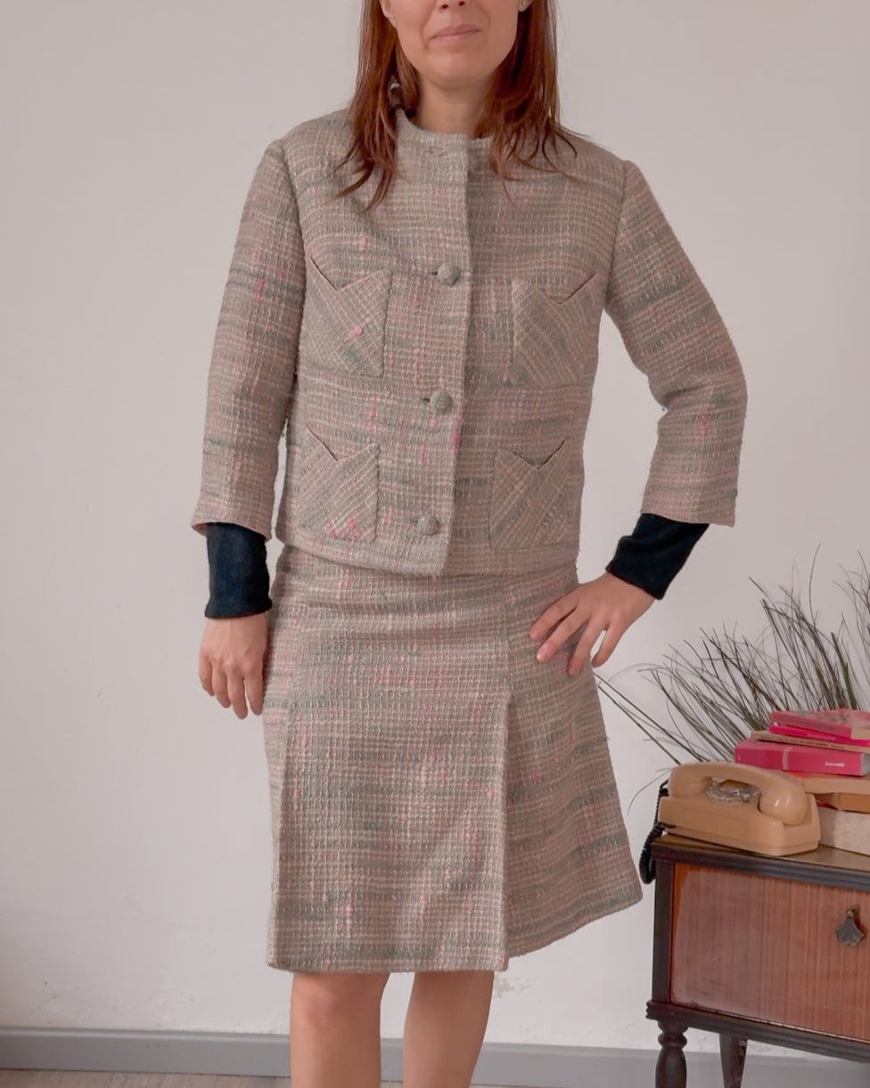 Completo vintage tweed rosa A.Ferrero - abbigliamento vintage Rivesty
