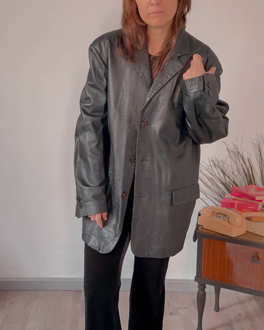 Giacca vintage in vera pelle unisex Stanleys - abbigliamento vintage Rivesty