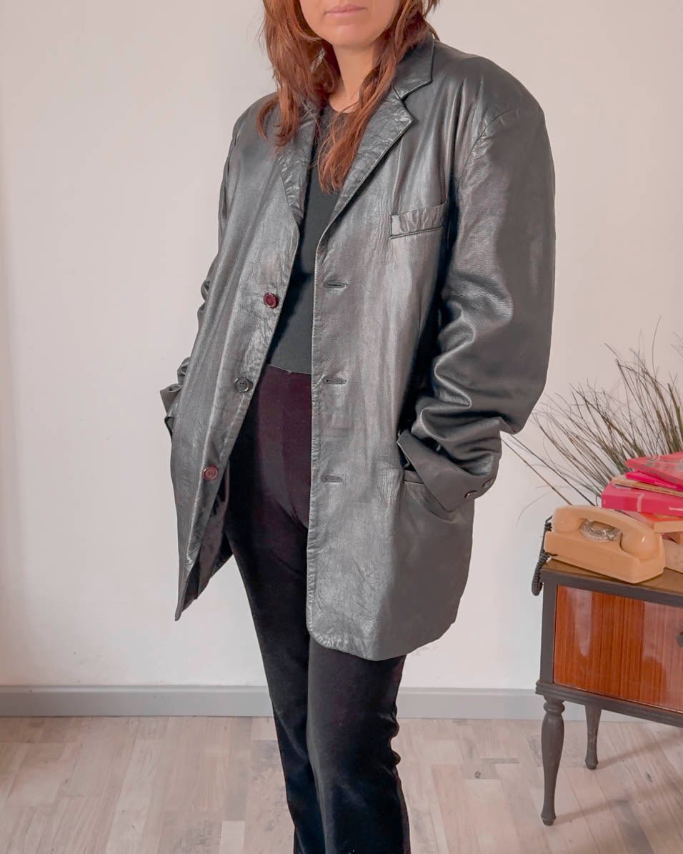 Giacca vintage in vera pelle unisex Stanleys - abbigliamento vintage Rivesty