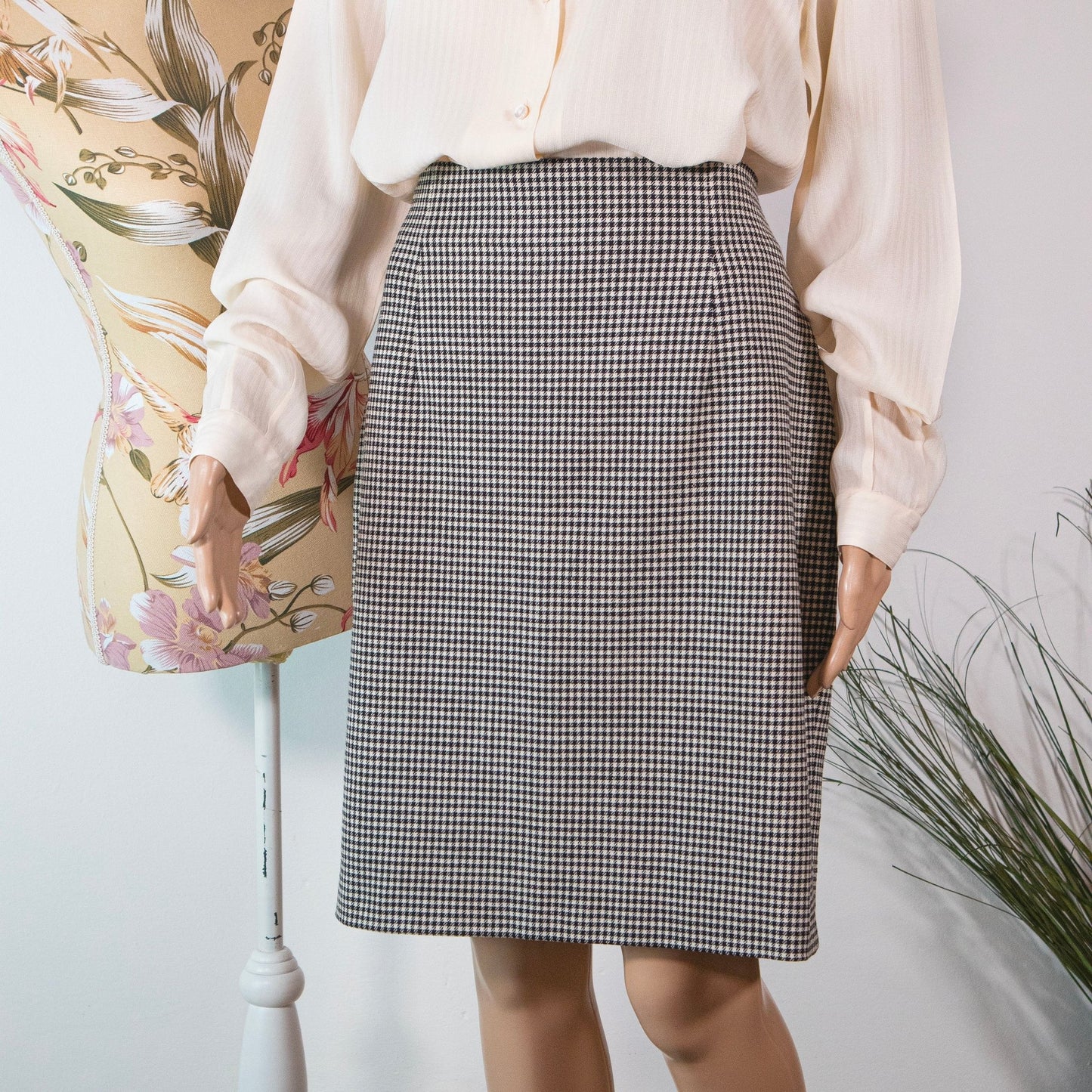 Gonna vintage in lana pied de poule - abbigliamento vintage Rivesty