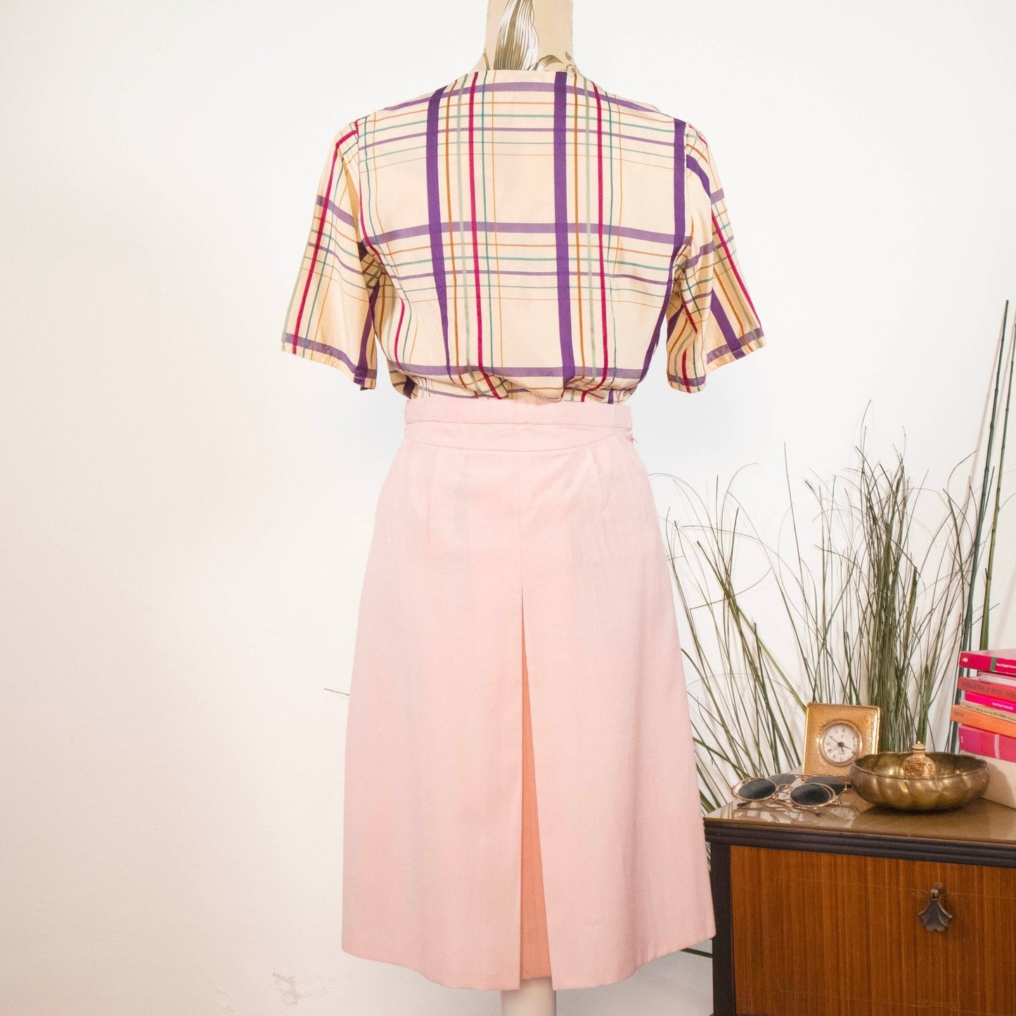 Gonna vintage midi sartoriale rosa - abbigliamento vintage Rivesty
