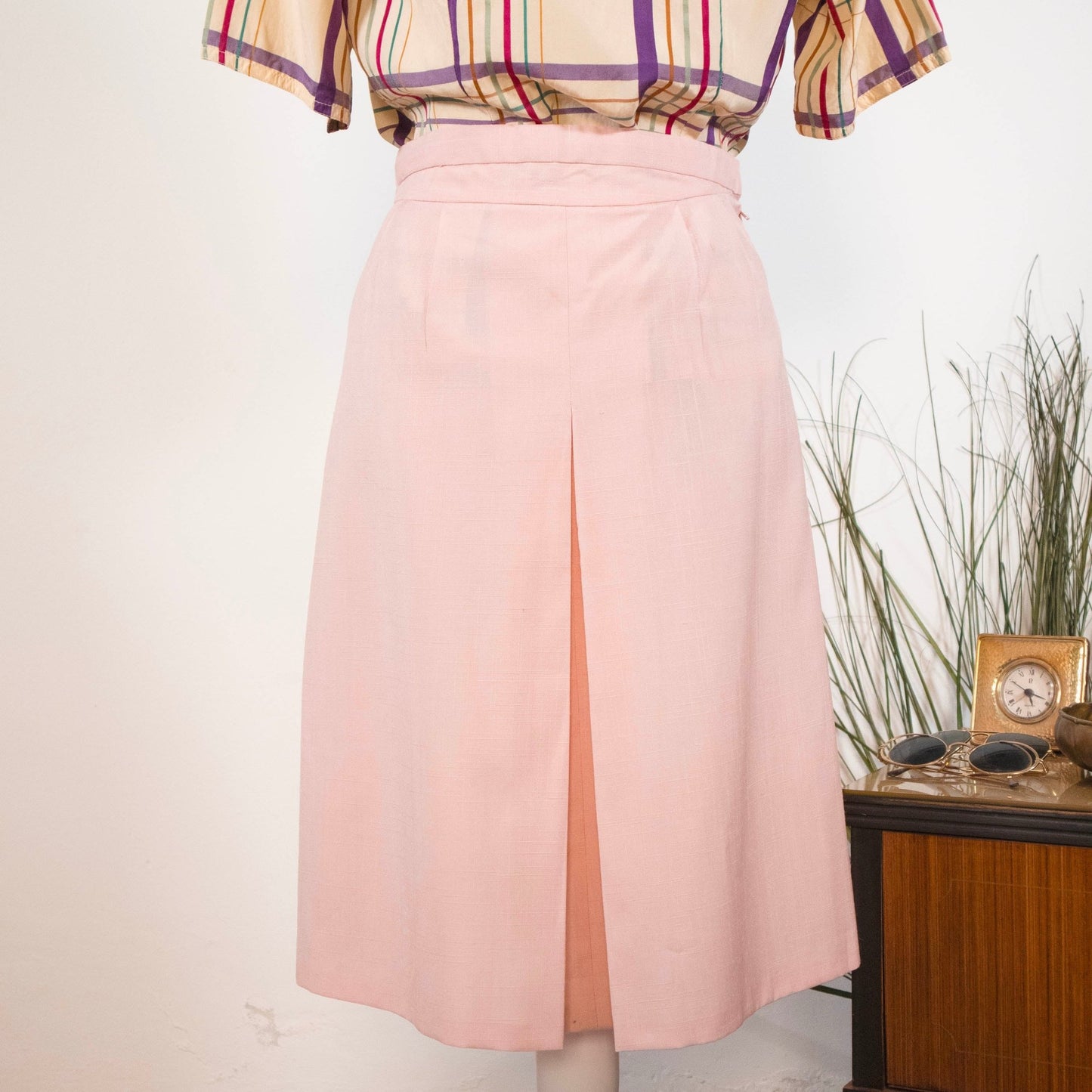 Gonna vintage midi sartoriale rosa - abbigliamento vintage Rivesty